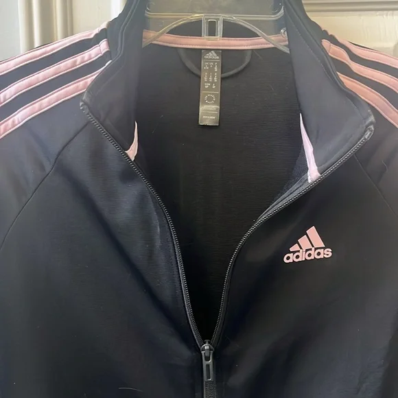 Adidas Black Track Jacket with Pink Stripes - Picture 8 of 12